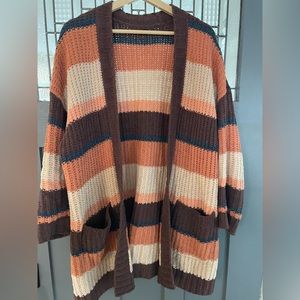 Cozy oversized striped knit cardigan